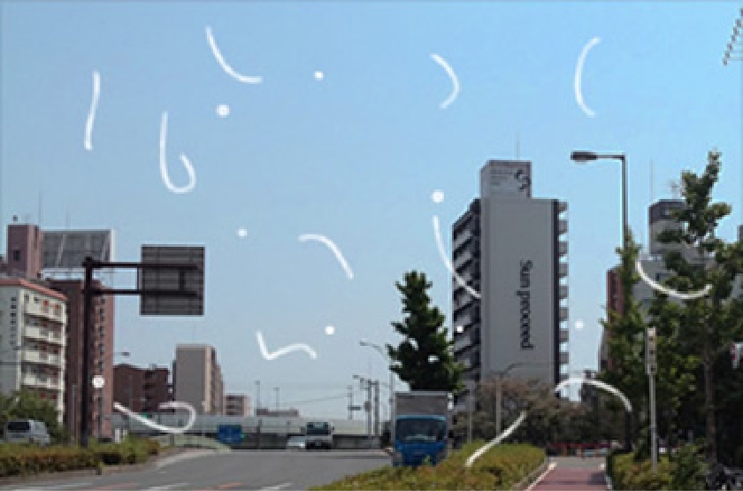 白い線と点が浮遊するイメージ写真