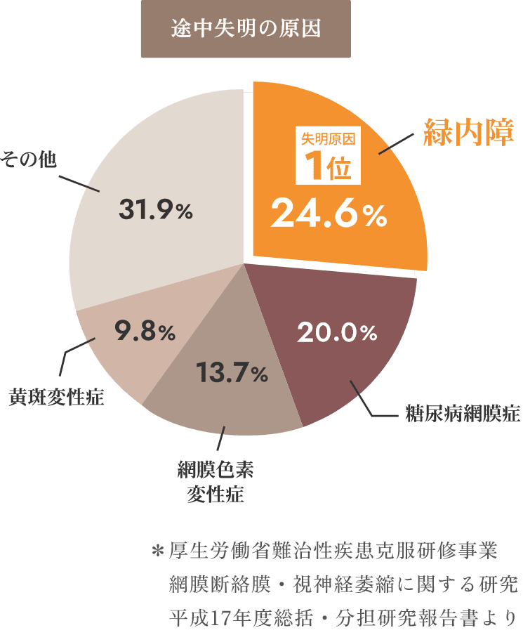 途中失明の原因 1位24.6% 緑内障