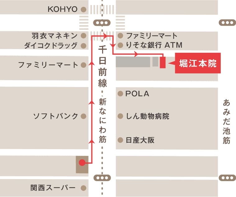 第2堀江院オペレーションセンターから堀江本院までの経路図
