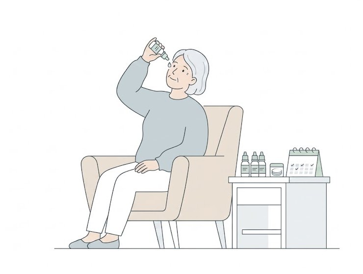 術後に点眼を行う患者様のイラスト